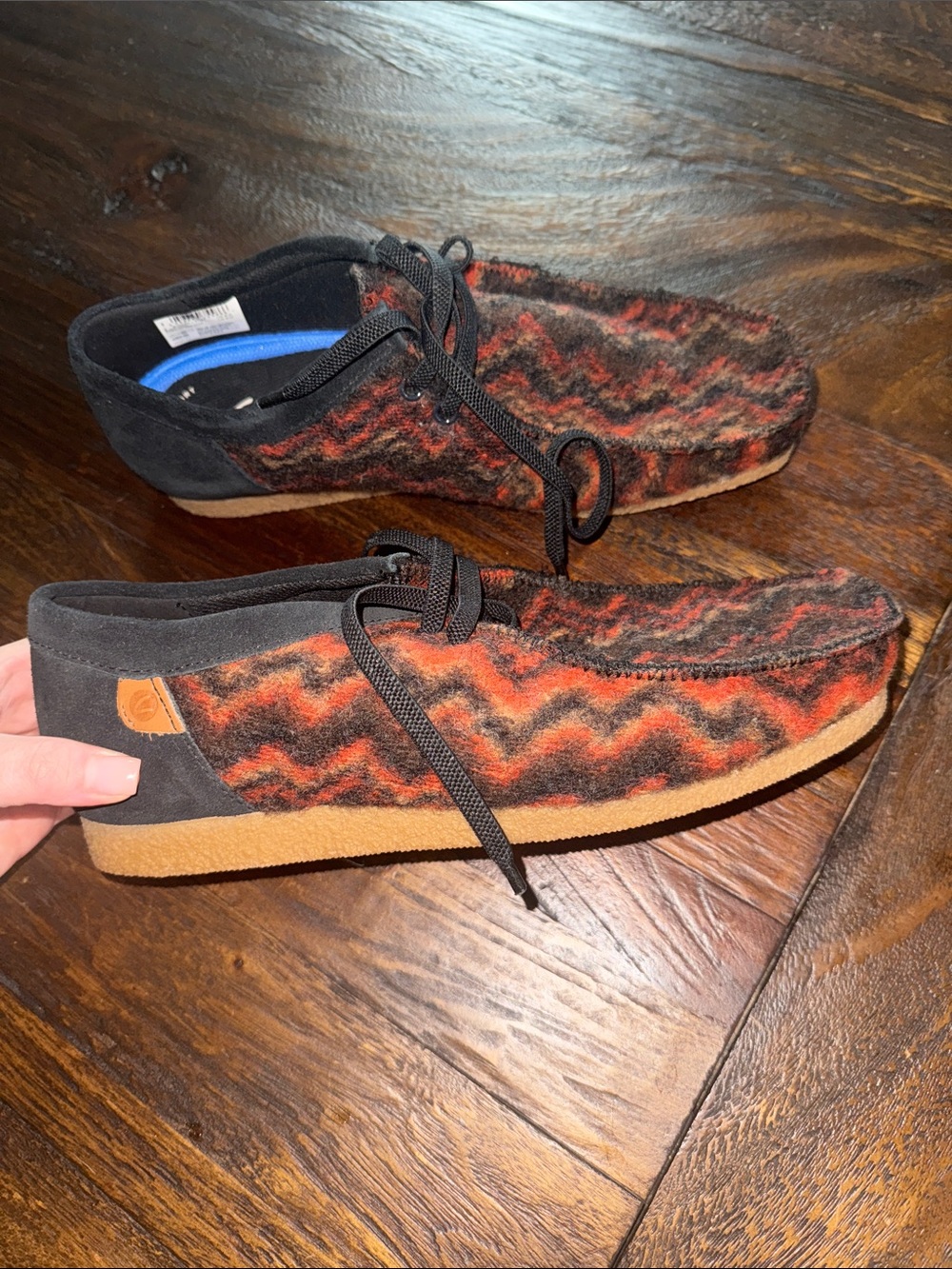 Clarks Men's Chukka Moccasin Boots in Red and Black Zigzag